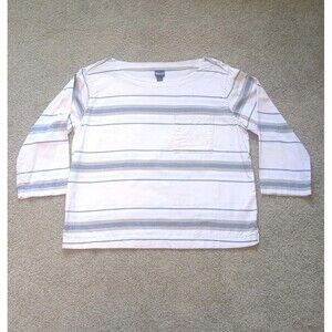 Patagonia Worn Wear Top Shirt Med Beige Stripe Organic Cotton Casual